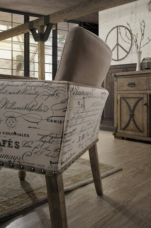 English Elm Birmingham Script Back Dining Arm Chairs with Nail Head Trim Farmhouse Set of 2 T2574P164572