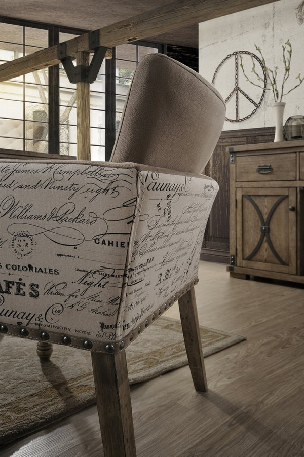 English Elm Birmingham Script Back Dining Arm Chairs with Nail Head Trim Farmhouse Set of 2 T2574P164572