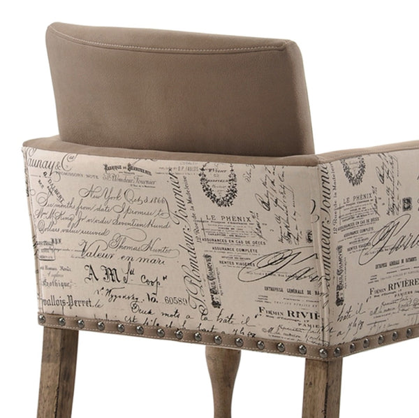 English Elm Birmingham Script Back Dining Arm Chairs with Nail Head Trim Farmhouse Set of 2 T2574P164572