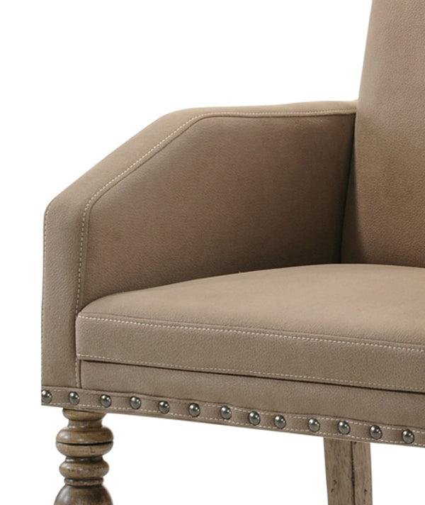 English Elm Birmingham Script Back Dining Arm Chairs with Nail Head Trim Farmhouse Set of 2 T2574P164572
