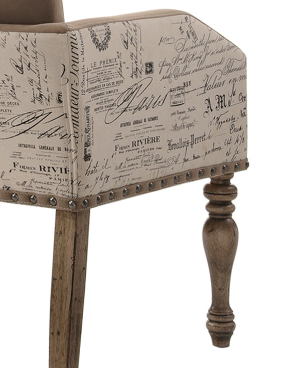 English Elm Birmingham Script Back Dining Arm Chairs with Nail Head Trim Farmhouse Set of 2 T2574P164572