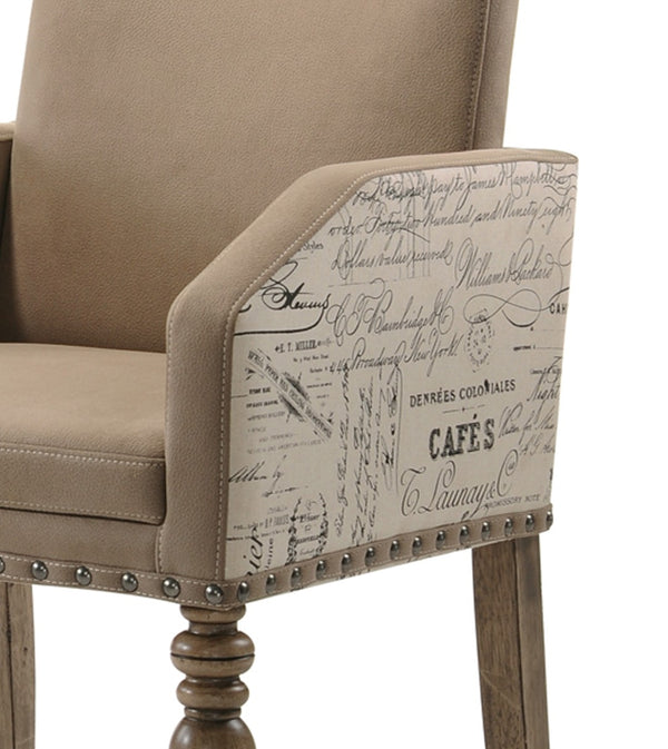 English Elm Birmingham Script Back Dining Arm Chairs with Nail Head Trim Farmhouse Set of 2 T2574P164572