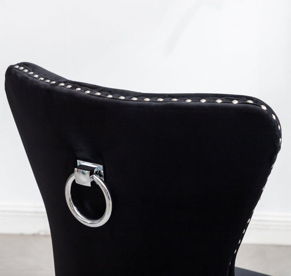 English Elm Montura Button Tufted Velvet Accent Chairs with Nailhead Trim Set of Two Black T2574P164573