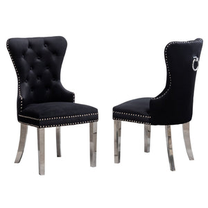 English Elm Montura Button Tufted Velvet Accent Chairs with Nailhead Trim Set of Two Black T2574P164573