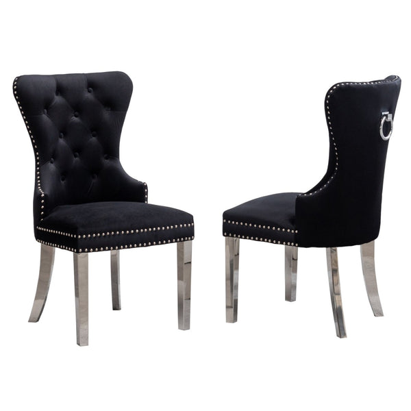 English Elm Montura Button Tufted Velvet Accent Chairs with Nailhead Trim Set of Two Black T2574P164573