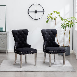 English Elm Montura Button Tufted Velvet Accent Chairs with Nailhead Trim Set of Two Black T2574P164573