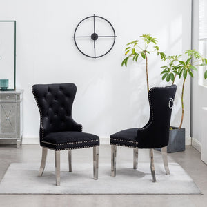 English Elm Montura Button Tufted Velvet Accent Chairs with Nailhead Trim Set of Two Black T2574P164573