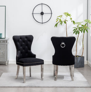 English Elm Montura Button Tufted Velvet Accent Chairs with Nailhead Trim Set of Two Black T2574P164573