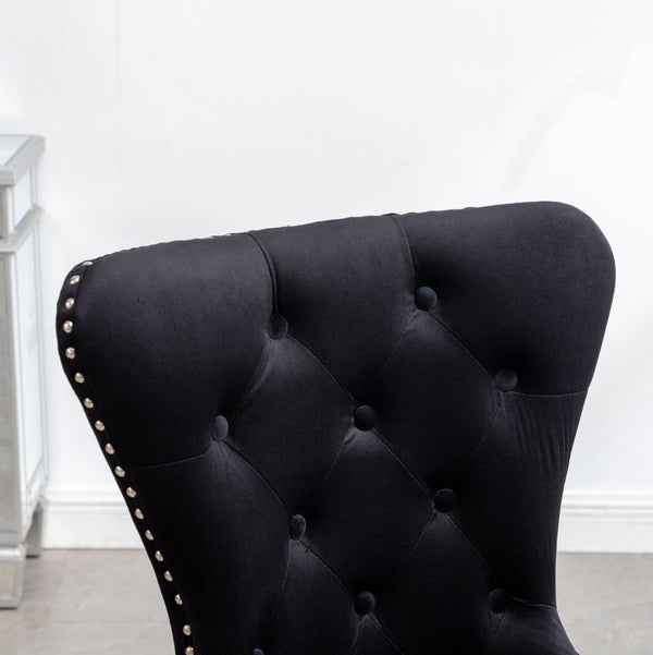 English Elm Montura Button Tufted Velvet Accent Chairs with Nailhead Trim Set of Two Black T2574P164573