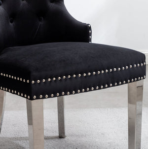 English Elm Montura Button Tufted Velvet Accent Chairs with Nailhead Trim Set of Two Black T2574P164573