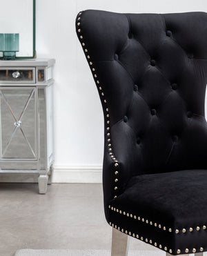English Elm Montura Button Tufted Velvet Accent Chairs with Nailhead Trim Set of Two Black T2574P164573