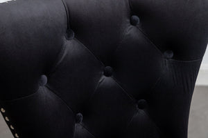 English Elm Montura Button Tufted Velvet Accent Chairs with Nailhead Trim Set of Two Black T2574P164573