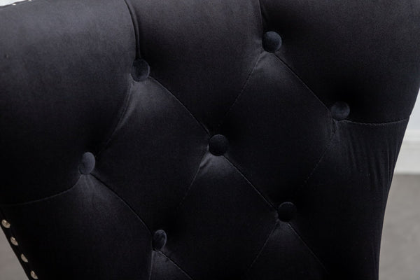 English Elm Montura Button Tufted Velvet Accent Chairs with Nailhead Trim Set of Two Black T2574P164573