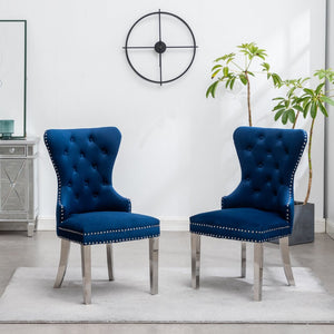 English Elm Montura Button Tufted Velvet Accent Chairs with Nailhead Trim Set of Two Blue T2574P164574