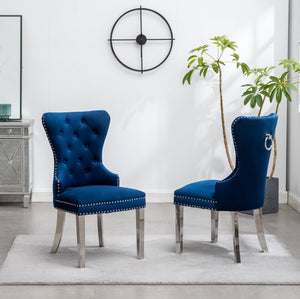 English Elm Montura Button Tufted Velvet Accent Chairs with Nailhead Trim Set of Two Blue T2574P164574