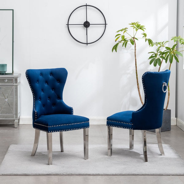English Elm Montura Button Tufted Velvet Accent Chairs with Nailhead Trim Set of Two Blue T2574P164574