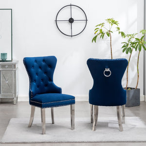English Elm Montura Button Tufted Velvet Accent Chairs with Nailhead Trim Set of Two Blue T2574P164574