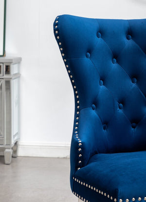 English Elm Montura Button Tufted Velvet Accent Chairs with Nailhead Trim Set of Two Blue T2574P164574