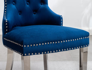English Elm Montura Button Tufted Velvet Accent Chairs with Nailhead Trim Set of Two Blue T2574P164574