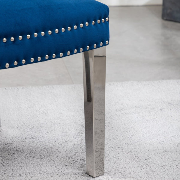 English Elm Montura Button Tufted Velvet Accent Chairs with Nailhead Trim Set of Two Blue T2574P164574
