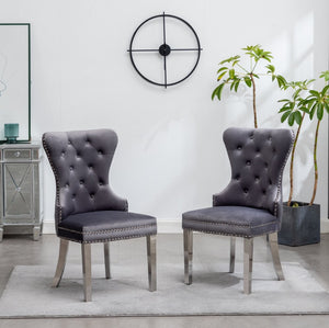 English Elm Montura Button Tufted Velvet Accent Chairs with Nailhead Trim Set of Two Gray T2574P164575