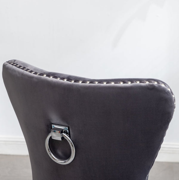 English Elm Montura Button Tufted Velvet Accent Chairs with Nailhead Trim Set of Two Gray T2574P164575