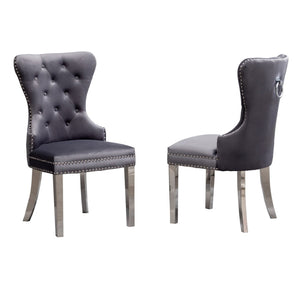 English Elm Montura Button Tufted Velvet Accent Chairs with Nailhead Trim Set of Two Gray T2574P164575