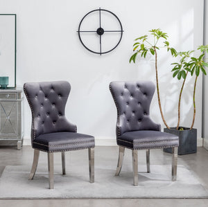English Elm Montura Button Tufted Velvet Accent Chairs with Nailhead Trim Set of Two Gray T2574P164575