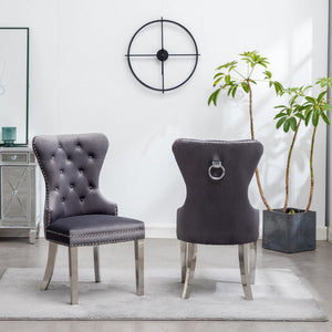English Elm Montura Button Tufted Velvet Accent Chairs with Nailhead Trim Set of Two Gray T2574P164575