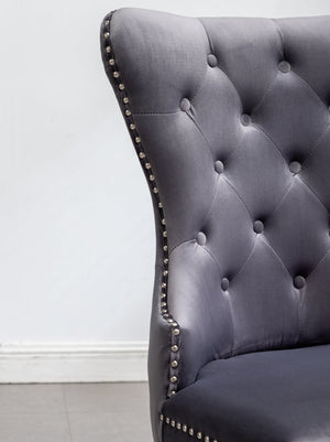 English Elm Montura Button Tufted Velvet Accent Chairs with Nailhead Trim Set of Two Gray T2574P164575