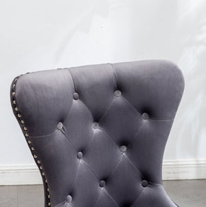 English Elm Montura Button Tufted Velvet Accent Chairs with Nailhead Trim Set of Two Gray T2574P164575