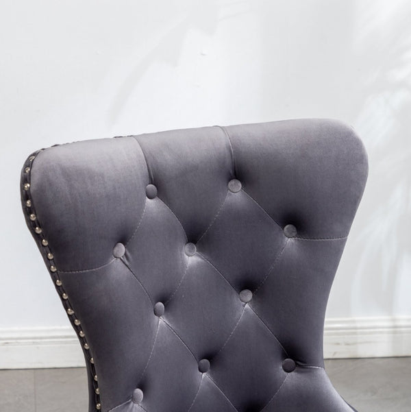 English Elm Montura Button Tufted Velvet Accent Chairs with Nailhead Trim Set of Two Gray T2574P164575