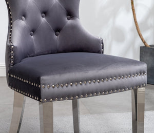 English Elm Montura Button Tufted Velvet Accent Chairs with Nailhead Trim Set of Two Gray T2574P164575