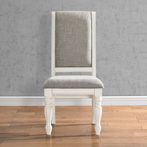 English Elm Belleza French Country Upholstered Dining Chairs Rolled High Back Gray Fabric Set of 2 T2574P164578