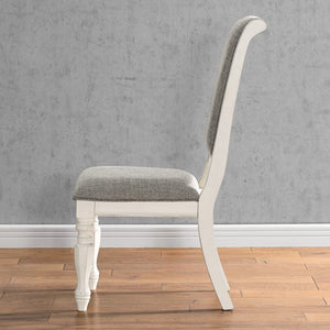 English Elm Belleza French Country Upholstered Dining Chairs Rolled High Back Gray Fabric Set of 2 T2574P164578