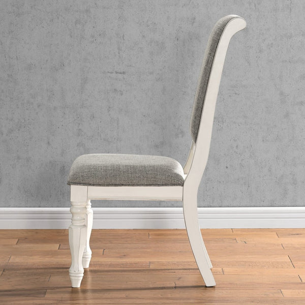 English Elm Belleza French Country Upholstered Dining Chairs Rolled High Back Gray Fabric Set of 2 T2574P164578