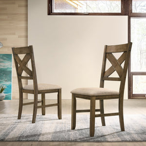 English Elm Raven X-Back Armless Dining Chairs Rubberwood Set of 2 Farmhouse Tan Fabric T2574P164580
