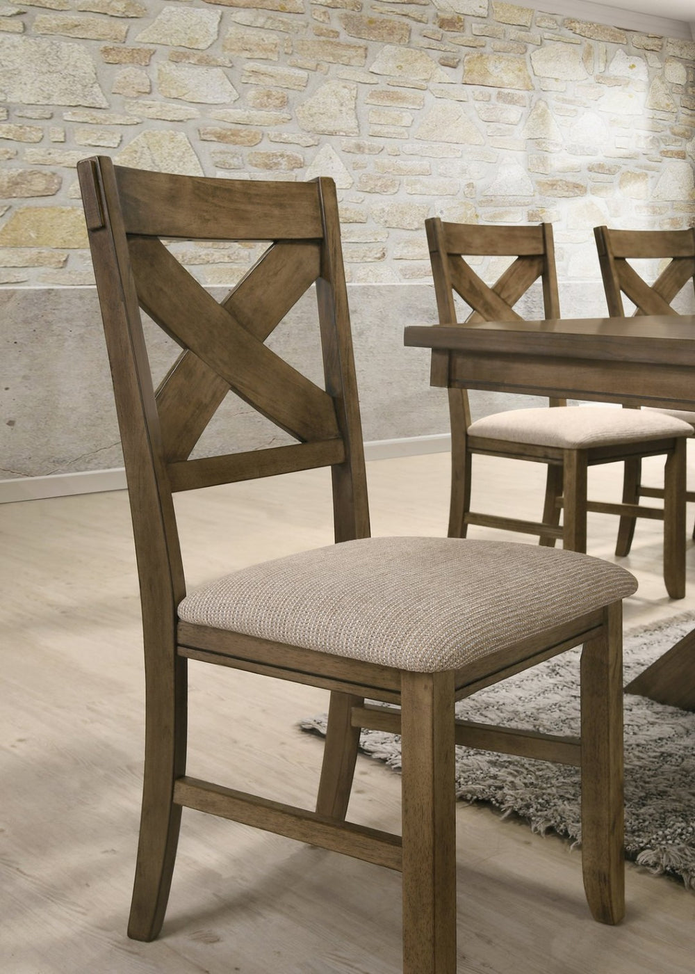 English Elm Raven X-Back Armless Dining Chairs Rubberwood Set of 2 Farmhouse Tan Fabric T2574P164580