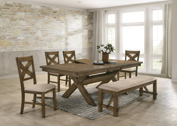 English Elm Raven X-Back Armless Dining Chairs Rubberwood Set of 2 Farmhouse Tan Fabric T2574P164580