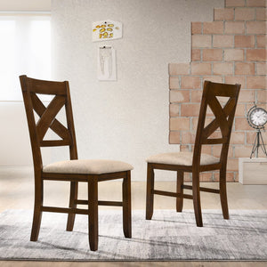 English Elm Karven Rubberwood X-Back Dining Chairs Set of 2 Farmhouse Style with Padded Tan Seat T2574P164581