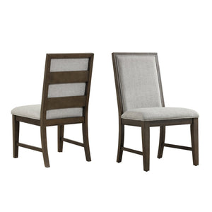 English Elm Aberll Rubberwood Upholstered Dining Chairs Set of 2 with Ladder Back Gray Fabric T2574P164584