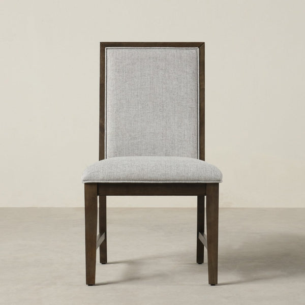 English Elm Aberll Rubberwood Upholstered Dining Chairs Set of 2 with Ladder Back Gray Fabric T2574P164584