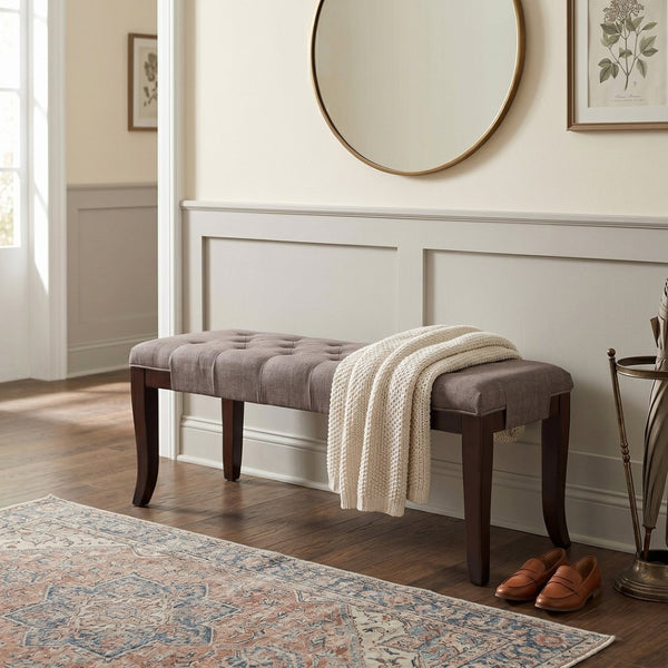 English Elm Linon Hand-tufted Cotton Upholstered Bench with Espresso Legs for Bedroom or Foyer T2574P164587