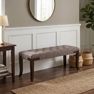 English Elm Linon Hand-tufted Cotton Upholstered Bench with Espresso Legs for Bedroom or Foyer T2574P164587