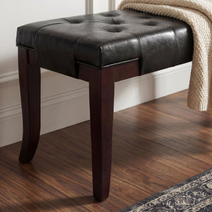 English Elm Linon Button Tufted Faux Leather Upholstered Bench with Tapered Legs for Bedroom Entry T2574P164588