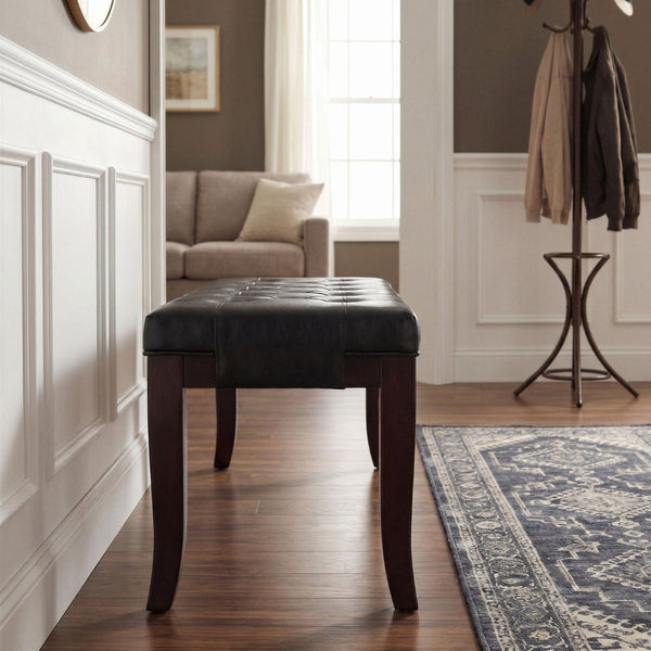 English Elm Linon Button Tufted Faux Leather Upholstered Bench with Tapered Legs for Bedroom Entry T2574P164588
