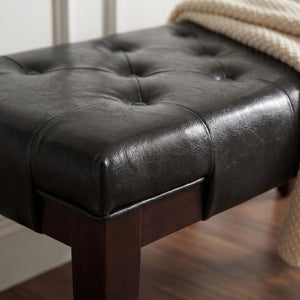 English Elm Linon Button Tufted Faux Leather Upholstered Bench with Tapered Legs for Bedroom Entry T2574P164588