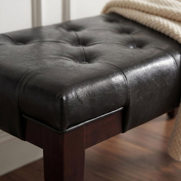 English Elm Linon Button Tufted Faux Leather Upholstered Bench with Tapered Legs for Bedroom Entry T2574P164588