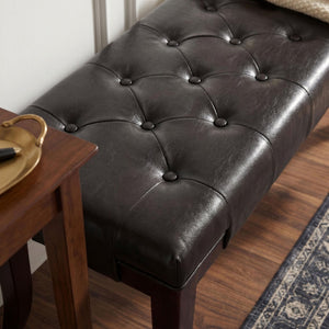 English Elm Linon Button Tufted Faux Leather Upholstered Bench with Tapered Legs for Bedroom Entry T2574P164588