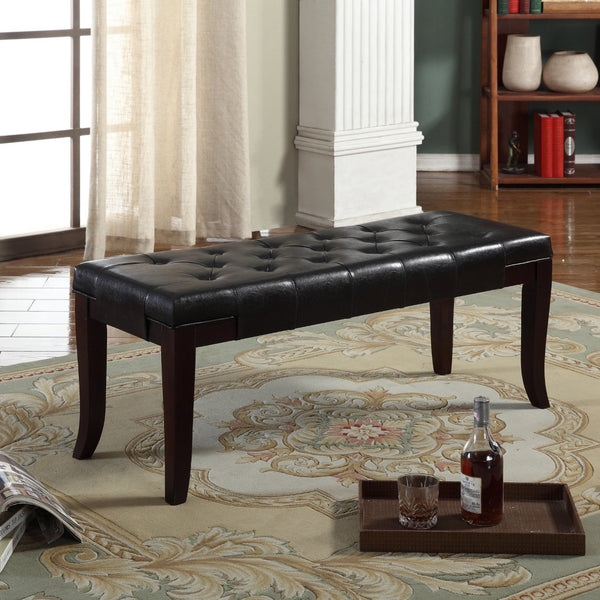 English Elm Linon Button Tufted Faux Leather Upholstered Bench with Tapered Legs for Bedroom Entry T2574P164588